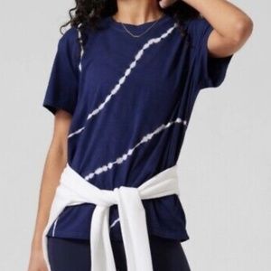Athleta Organic Daily Crew Tie Dye Tee Blue and White XS